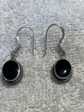 Soma Sterling Silver Black Onyx Drop Earrings with Rope Detail